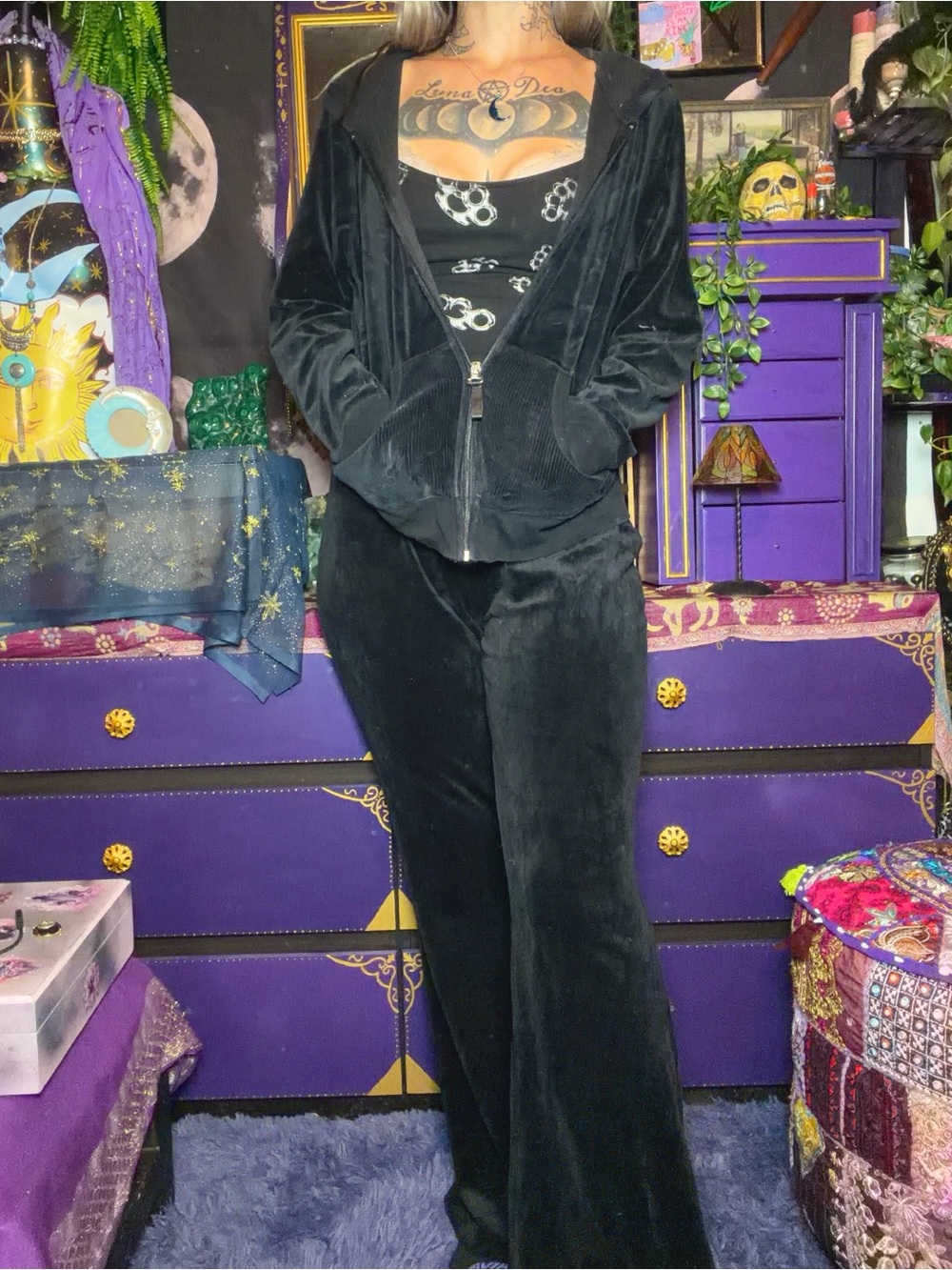 Black Velour Tracksuit Set Large / Petite XL Mismatch Set